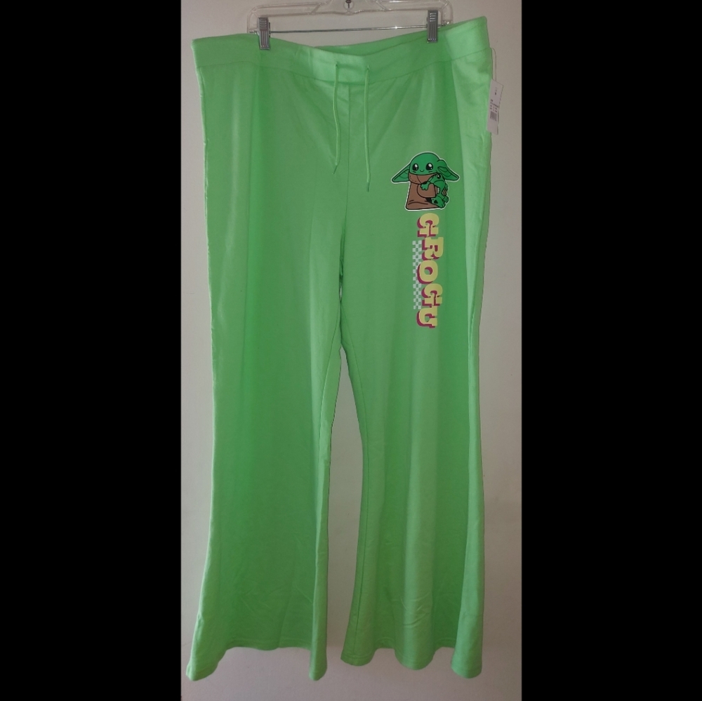 Green Star Wars Baby Yoda Grogu Flare lounge pants, New, size 2X